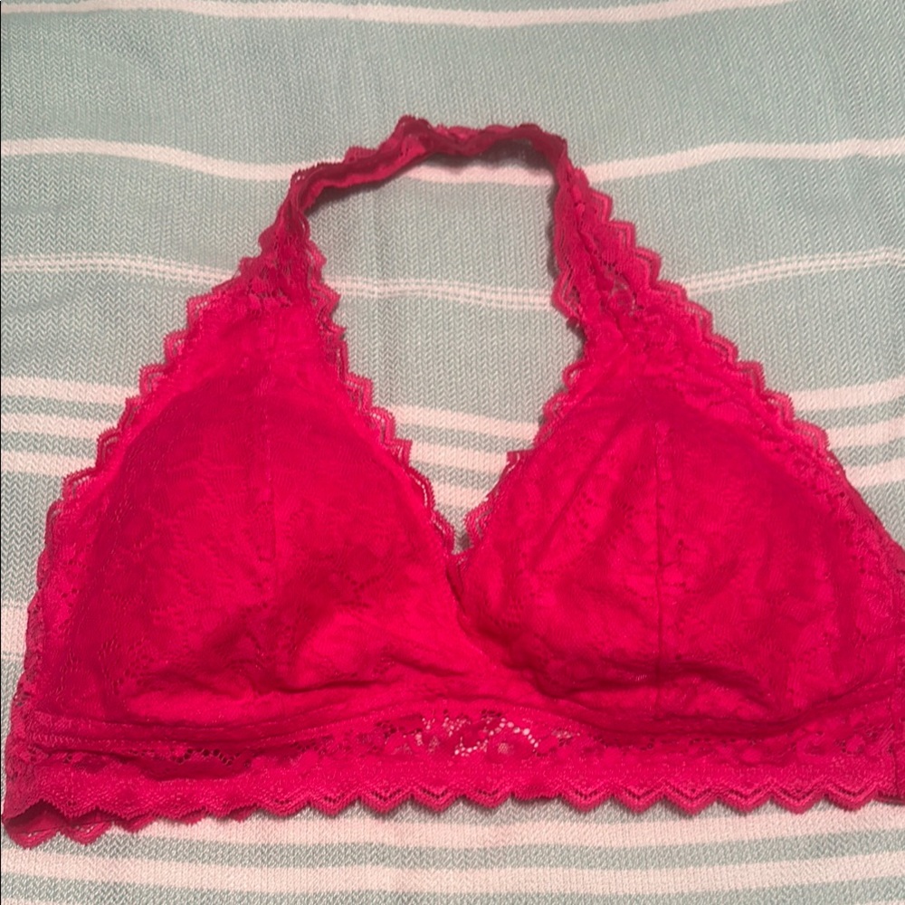 Auden Red Lace Halter Bra Light Support